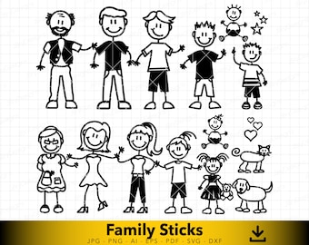 Stick Family svg, Stick Figure Silhouette, Vector Stick Family, Stick Family Cricut, Stick Family dxf, Vector file for cutting and engraving