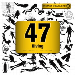 Diving svg, Pack 47 Diving svg, Diver Silhouette, Sport svg, Scuba Diving svg, Apnea svg, Diver svg, Vector file for cutting and engraving