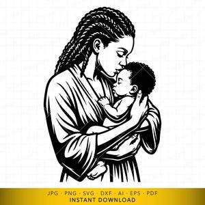 Mother Holding Baby SVG, Mom Kissing Baby Silhouette Cut File, Mother's Day, Maternal Love Design for Cricut and Laser Engraving