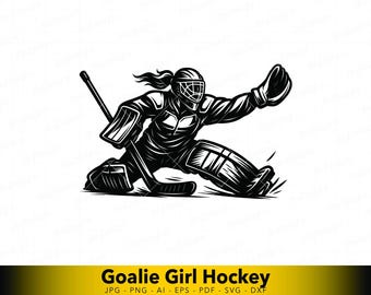 Female Hockey Goalie SVG, Women Ice Hockey Action Save, Sports Line Art