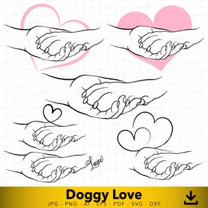Dog Paw Svg, Paw and Hand Svg, Dog Love Svg, Dog Line Art Svg, Dog Mom Svg, Dog Paw Cricut, Hart Svg, Vectorbestand voor snijden en graveren