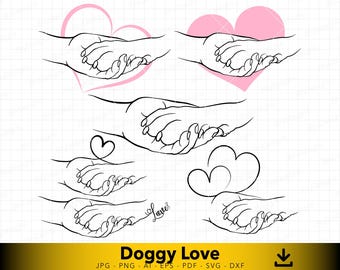 Pata de perro Svg, Pata y mano Svg, Amor de perro Svg, Arte lineal de perro svg, Mamá perro svg, Pata de perro Cricut, Corazón svg, Archivo vectorial para cortar y grabar
