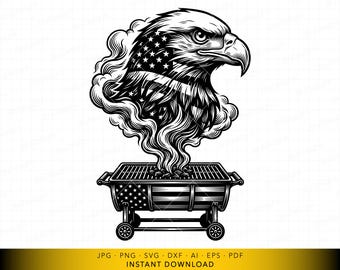 Archivo SVG de barbacoa American Eagle, diseño patriótico de parrilla con bandera de EE. UU., archivo de corte para barbacoa del 4 de julio para Cricut y grabado láser.