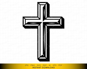 Christian Cross SVG File, Strong Church Symbol Cut Design, Black and White Faith Emblem, for Cricut and Laser Engraving