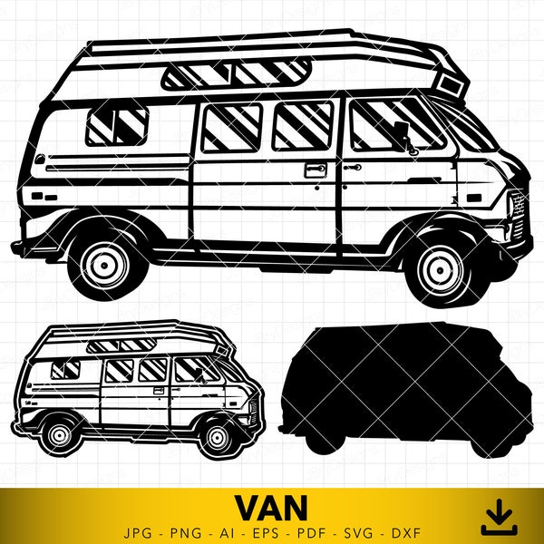 Van svg, Camper Van Silhouette, Vehicle Camping svg, Motorhome dxf, Vector File for Cutting and Engraving, Vehicle  svg