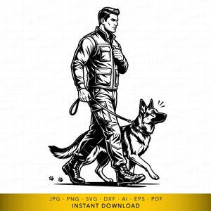 Deutscher Schäferhund SVG, K9 Handler gehender Hund Silhouette, Arbeitshundetraining Design für Cricut und Lasergravur