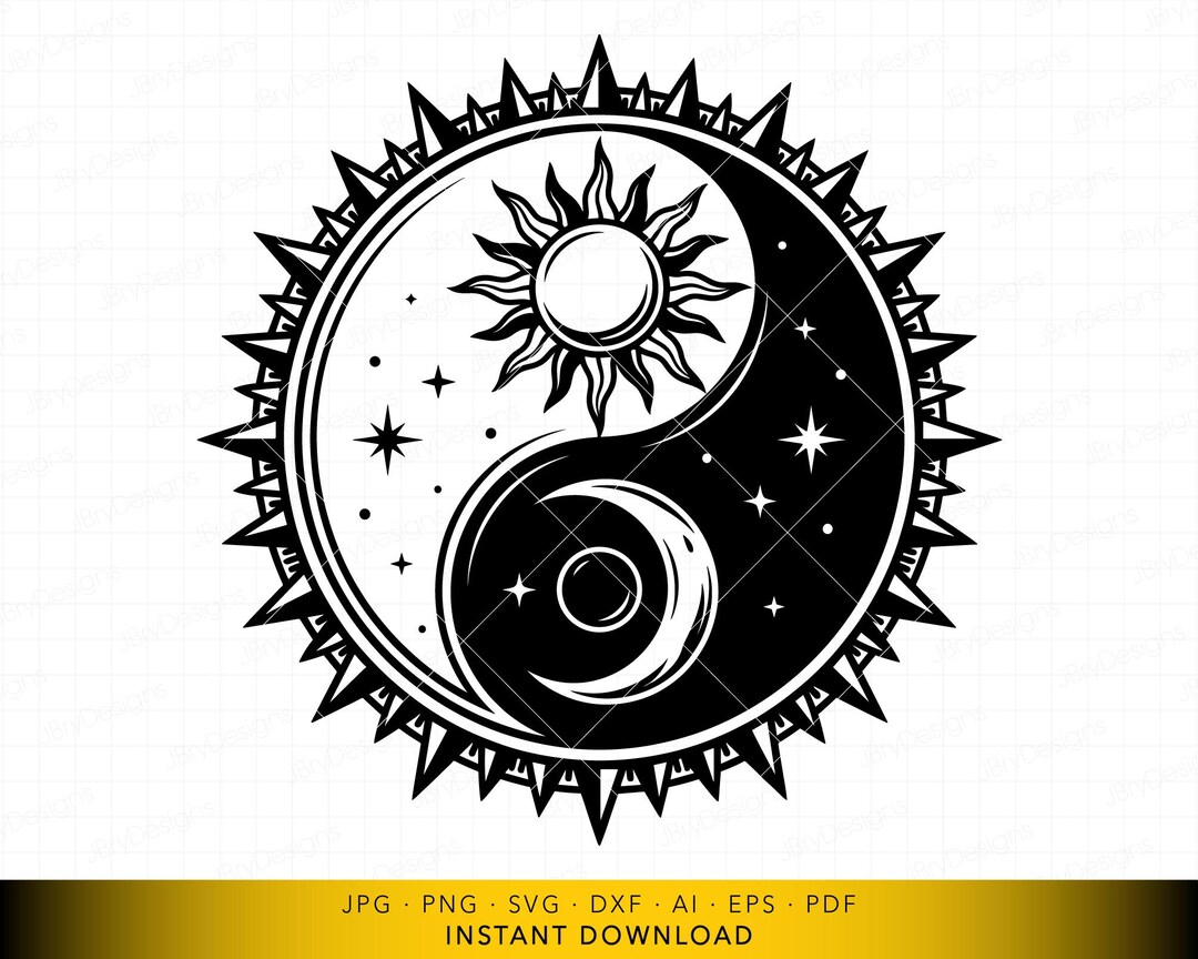 Yin Yang Sun Moon SVG, Celestial Balance Symbol With Stars, Detailed ...