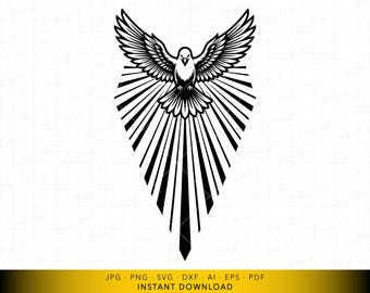 Espíritu Santo SVG, archivo de corte devocional católico, Ave de la Paz, vector religioso para Cricut y grabado láser