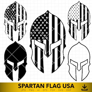 Elmo spartano bandiera USA DXF in formato SVG, silhouette di elmetto da guerriero, gladiatore in formato SVG, vettoriale per Cricut e laser