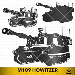 M109 houwitser SVG, houwitser tank silhouet, militair voertuig SVG, houwitser DXF, M109 houwitser vectorbestand, veldartillerie M109 houwitser sv