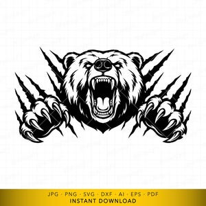 Rytande björn SVG, aggressiv björn maskot klippfil, kraft och styrka djurlivslogotyp för Cricut och lasergravyr
