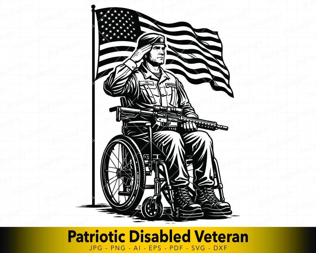 Wounded Veteran Sticker Veteran Tribute SVG, Disabled Veteran SVG, Saluting Soldier Wheelchair ...