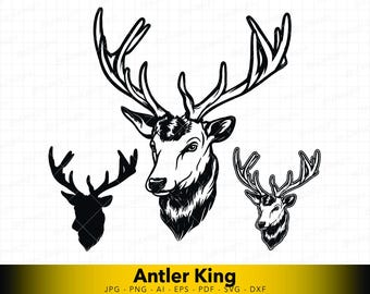 Deer Head SVG | Antler King Buck Vector | Detailed Wildlife Hunting Cut File for Cricut, Silhouette & Laser Engraving