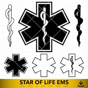 Star Of Life EMS svg、救急救命士 Star of Life svg、米国 svg、EMS svg、救急救命士エンブレム svg、カットと彫刻用のベクター ファイル。