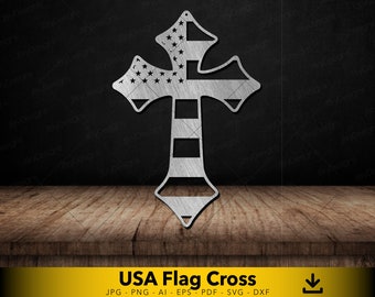 Cross with USA Flag svg, United States svg, Cross svg, Flag svg, United States Flag svg, Vector File for Cutting and Engraving.