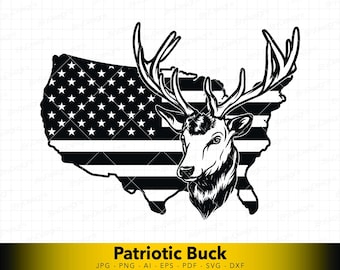 USA Map Deer SVG | Patriotic Buck Overlay Vector | American Flag Map Hunting Cut File for Cricut & Laser Projects