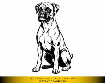 Arquivo vetorial SVG de um Boxer, silhueta de corpo inteiro de um Boxer sentado, ideal para Cricut e gravação a laser.