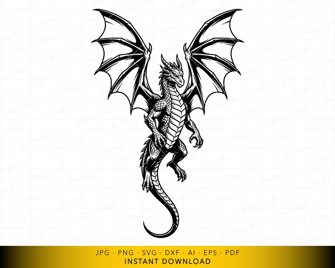 Dragon With Wings Spread SVG, Mythical Beast Vector Cut File, Fantasy ...
