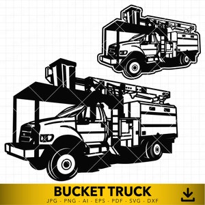 Bucket Truck svg, Lift Truck svg, Ausleger LKW Silhouette, Fahrzeug schwere Maschinen svg, Vektordatei zum Schneiden und Gravieren