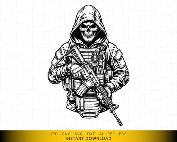 Tactical Grim Reaper SVG, Skull Soldier Digital Cut File, Military Gothic Vector Art for Cricut and Laser Engraving