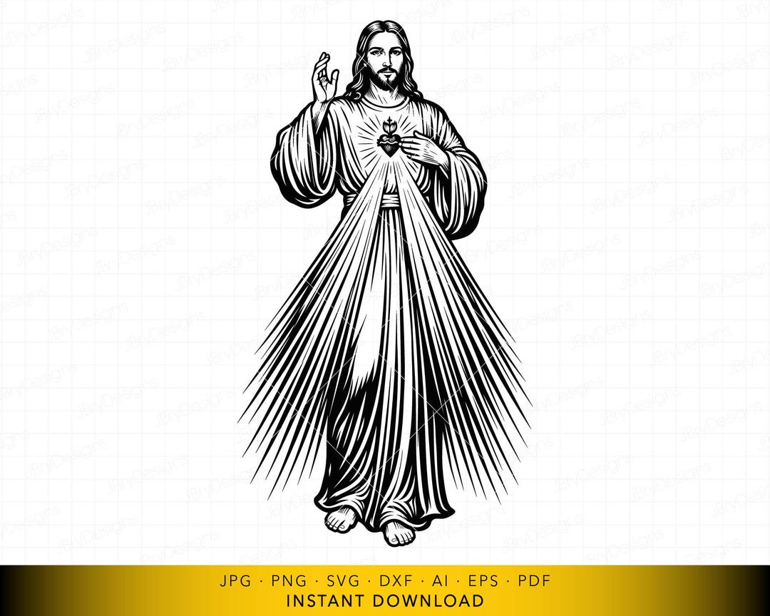 Mercy Cut Out Sacred Heart of Jesus SVG, Divine Mercy Jesus DXF, Catholic Jesus ...