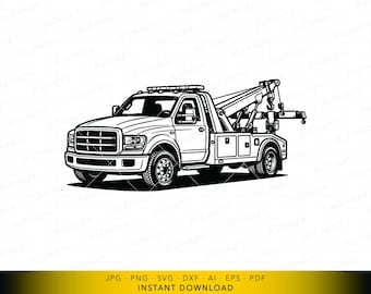 Tow Truck SVG, Roadside Assistance Authority Design, Professional Wrecker Vehicle Vector, Vector File, Parked Wrecker with Boom Hook SVG