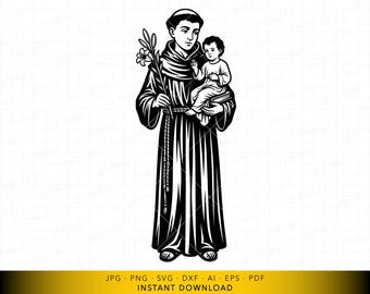 Saint Anthony of Padua SVG, Catholic Saint Cut File, Devotional Religious Vector for Cricut and Laser Engraving