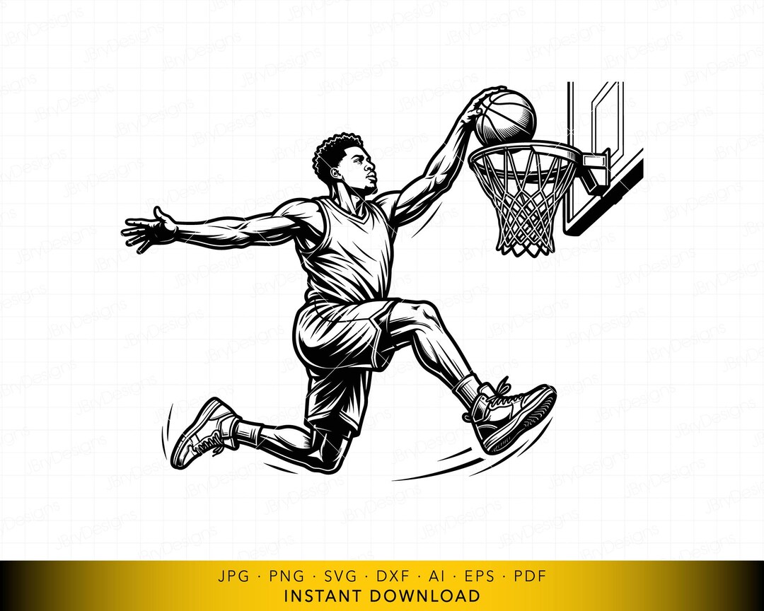 Basketball Player Dunking SVG, Slam Dunk Athlete Vector File, High Jump ...