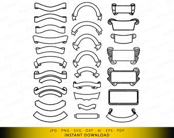 Blank Ribbon Banner SVG, Custom Label and Title Frames for Highlighting, Curved and Arched Blank Banners for Text, Vector File