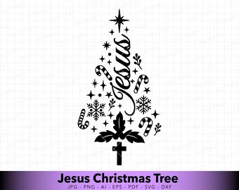 Jesus Christmas Tree SVG - Christian Holiday Shirt Design - Faith Winter Craft File for Cricut and Silhouette