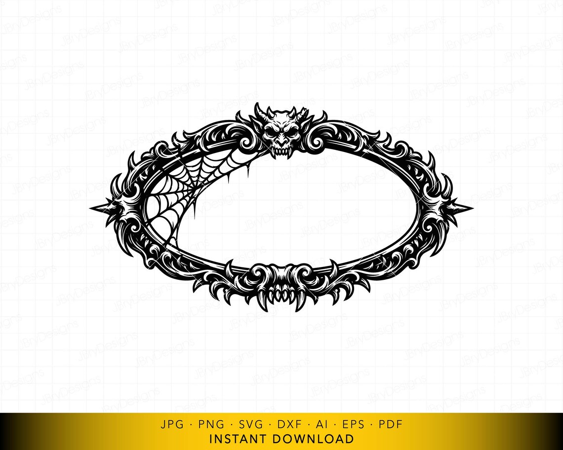 Gothic Oval Frame SVG, Halloween Frame Border Cut File, Demon Monster ...
