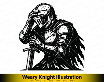 SVG de Cavaleiro da Honra, Ilustração de Guerreiro Caído, Arte Vetorial de Cavaleiro Medieval em Silêncio