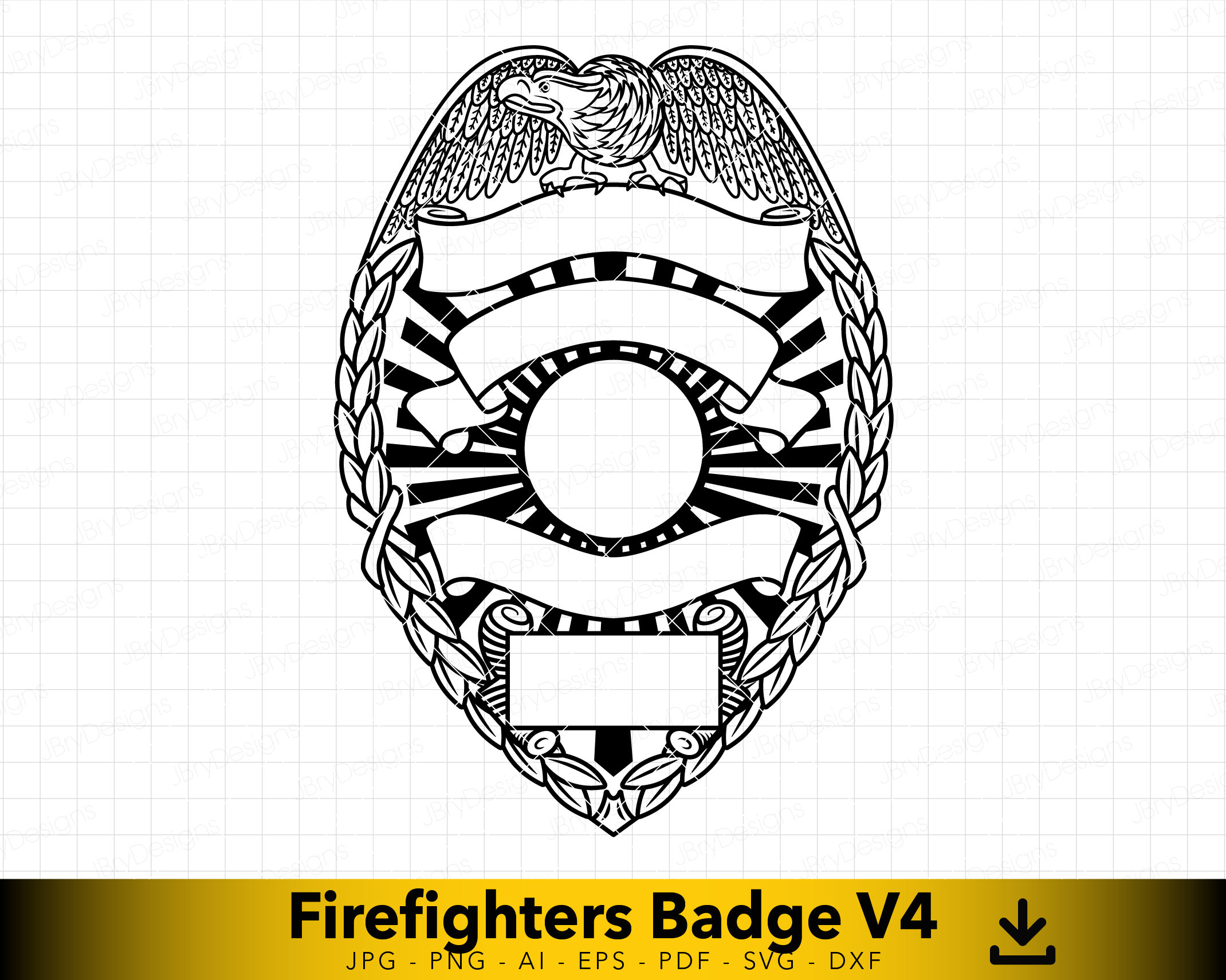 Blank Firefighter Badge svg, Firefighter Squad svg, Custom Badge svg, Vector file to cut and engrave, Eagle Above Badge svg V4
