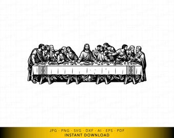 Last Supper SVG, Jesus and 12 Apostles Biblical Cut File, Christian Faith Table Scene Vector for Cricut and Laser Engraving