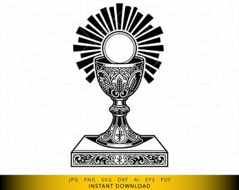 Holy Communion SVG, Catholic Eucharist Chalice Cut File, First Communion Church Symbol for Cricut and Laser Engraving