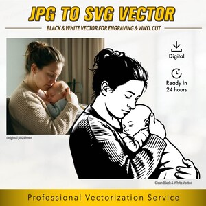 JPG zu SVG Vektorkonvertierungsservice, benutzerdefiniertes Schwarzweißporträt für Lasergravur, Vinylschneiden, Cricut- und CNC-Verwendung