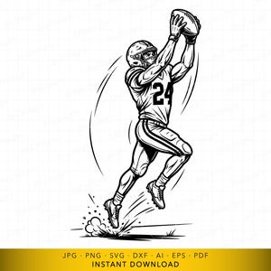 Football Player Catching Ball SVG, American Football Receiver Jumping Design, Vector File for Cricut and Laser Engraving