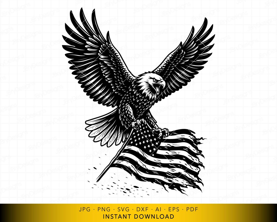 Patriotic Eagle SVG, American Flag Clutching Bird Digital Cut File ...