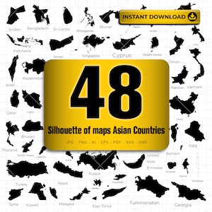 Asian Countries svg, Pack 48 Silhouette of Countries svg, Silhouette of Maps Asian Countries, Vector file for cutting and engraving