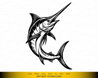 Marlin Fish SVG, Leaping Marlin Cut File, Sport Fishing Club Logo Design, Bold Nautical Silhouette for Cricut and Laser Engraving