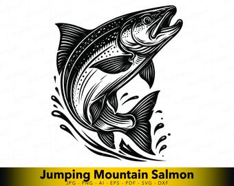 Salmon SVG, Jumping Fish Design, Dynamic Leaping Salmon Vector for Cricut, Laser Cut, CNC Plasma, Fishing Line Art File