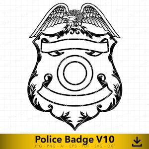 Blank Police Officer Badge svg, Eagle Above Badge svg, Custom Badge svg, Vector file for cutting and engraving, Police Officer svg V10