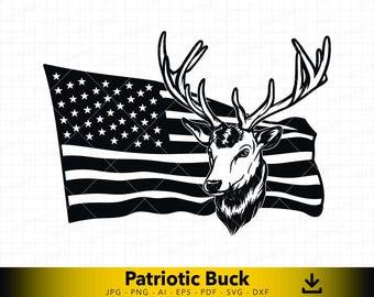 Waving USA Flag Deer SVG | Patriotic Buck Vector | American Flag Hunting Silhouette for Laser and Cricut Crafts