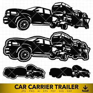 Trailer truck svg, Car Carrier trailer svg, truck carrier svg, Car hauler dxf, Flatbed trailer svg. Vector File for Cutting and Engraving