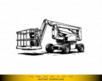 Boom Lift SVG, Cherry Picker with Extended Basket Access, Aerial Work Platform Graphic, Industrial Boom Lift SVG, SVG Vector File