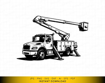 Bucket Truck SVG, Utility Boom Lift Digital Cut File, Industrial Service Vehicle Vector for Cricut and Laser Engraving