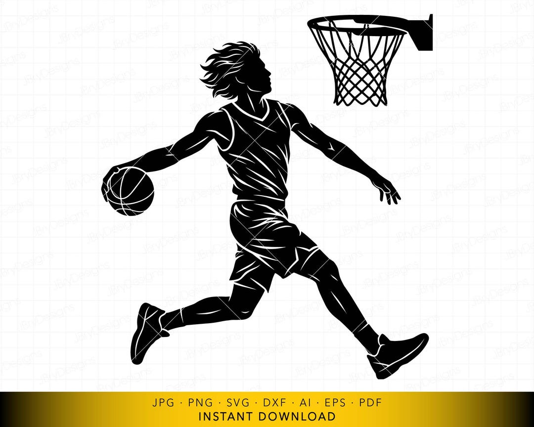 Basketball Dunk SVG, Slam Dunk Player Silhouette Cut File, Athletic ...