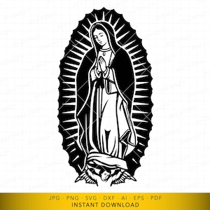 Jungfrun av Guadalupe SVG, Vår Fru av Guadalupe bönesilhuett, katolsk andaktsklippfil, för Cricut och lasergravyr