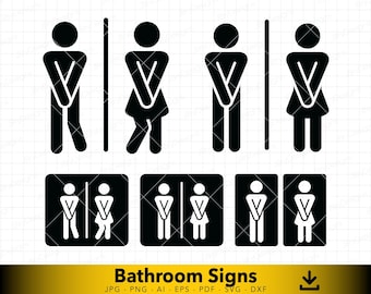 Bathroom Sign svg, Bathroom svg, Woman Silhouette, Public Sign dxf, Man svg, Funny Bathroom Sign svg, Vector File for Cutting and Engraving