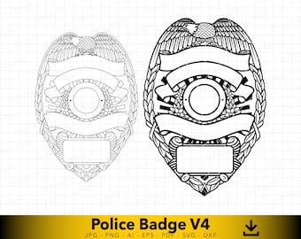 Blank Police Officer Badge svg, Eagle Above Badge svg, Custom Badge svg, Vector file for cutting and engraving, Police Officer svg V4
